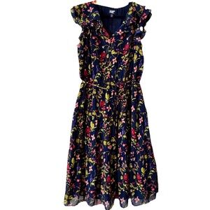 Lands’ End 1X Ruffle Sleeve Chiffon Tiered Midi Dress Blue Floral Cottagecore